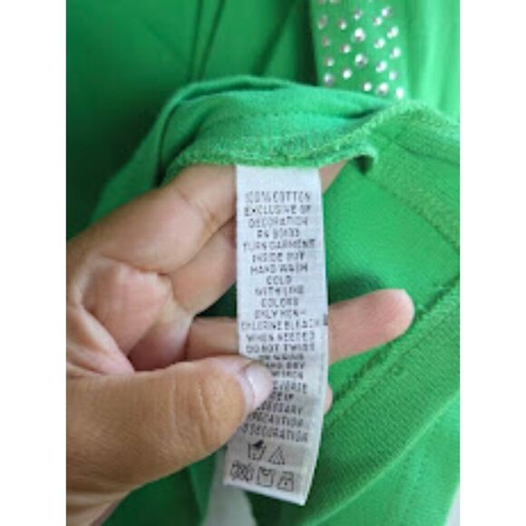 Quacker Factory Green w/Silver Stud Detail 100% Cotton 1 Piece Cardigan/Top 3X - Picture 6 of 6